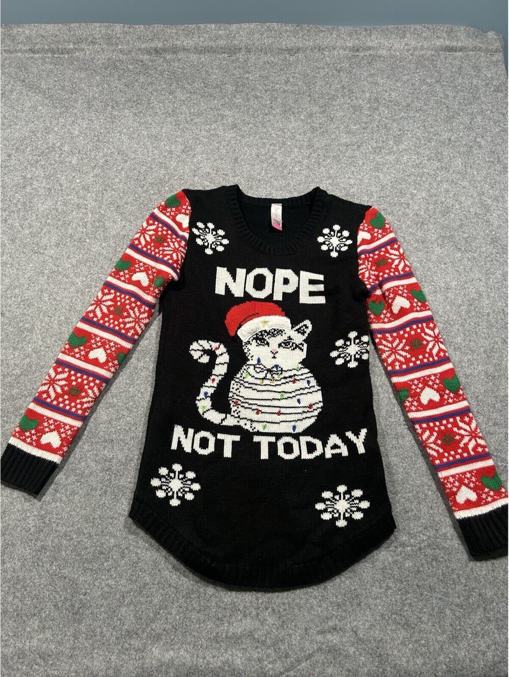 No Boundaries Women’s Small, Cat Christmas Sweater, Nope Not Today